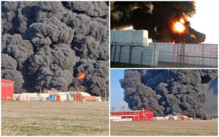 Incendiu violent la o fabrică de polistiren din Arad. A fost emis Ro-Alert: Focul s-a extins ca o bombă