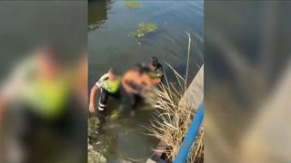 Momentul &icirc;n care doi polițiști rutieri intră &icirc;n D&acirc;mbovița pentru a salva o femeie de 60 de ani