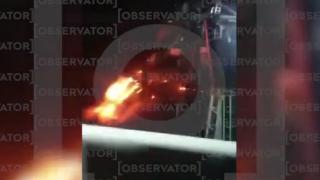Primele imagini cu nava Yara J &icirc;n flăcări, după ce a fost lovită de drone la Sulina