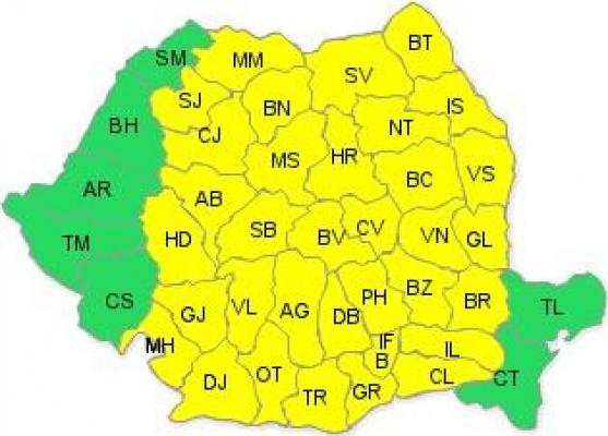 COD GALBEN de ploi, grindina si vant