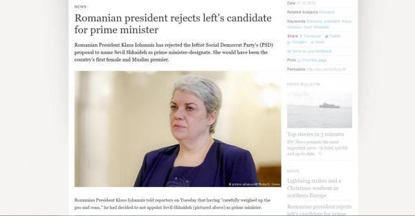 Ce spune presa internaţională despre decizia Preşedintelui Iohannis de a o refuza pe Sevil Shhaideh ca Premier