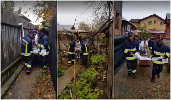 IMAGINI HALUCINANTE! Bătrânică scoasă din coşciug de pompieri ca s-o poată duce la cimitir, după GESTUL ULUITOR al unei vecine (VIDEO)