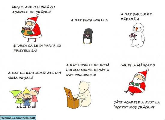 Problemă de matematică de sărbători: câte acadele are Moş Crăciun?