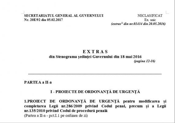 E X T R A S din Stenograma şedinţei Guvernului din 18 mai 2016