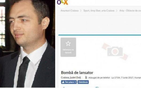 Ajutorul de şef de post din Coţofenii din Faţă a anunţat pe internet că vinde o bombă de lansator, pentru doar 5.000 de lei