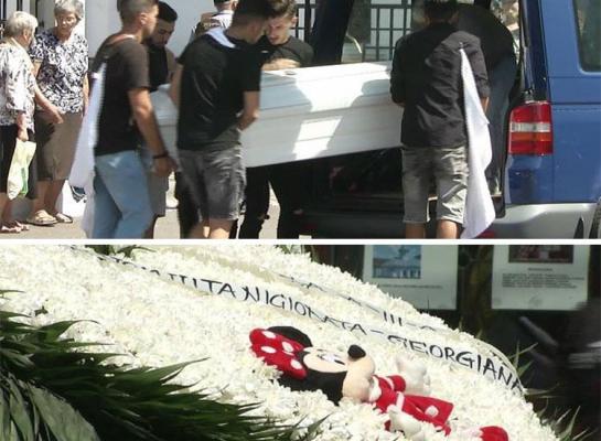 Imagini SFÂȘIETOARE de la înmormântarea tinerei însărcinate care s-a aruncat în fața unui tren împreună cu cele trei fetițe - VIDEO