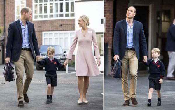 Imagini adorabile: Prinţul George al Marii Britanii, dus de mână de tatăl său în prima zi de şcoală