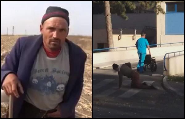 El e bărbatul filmat târându-se în genunchi, după externarea din spitalul din Călărași. Petre, văduv cu trei copii, păzește caprele pe câmp