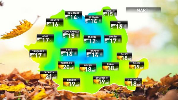 Prognoza meteo pentru marți, 23 octombrie 2018