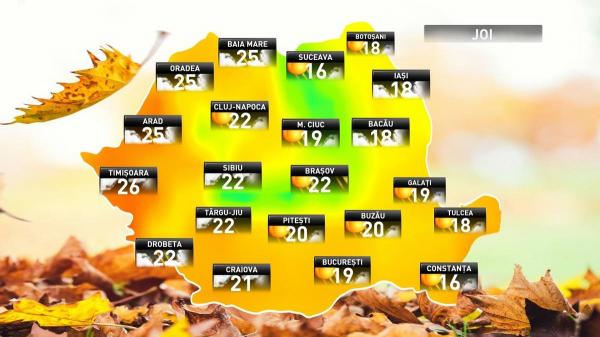 Prognoza meteo pentru joi, 1 noiembrie 2018