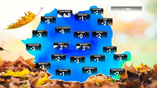 Prognoza meteo pentru luni, 19 noiembrie 2018