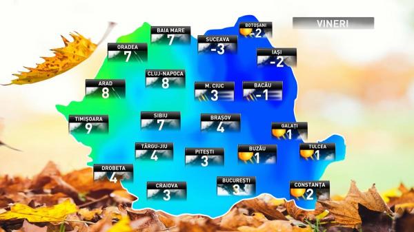 Prognoza meteo pentru vineri, 23 noiembrie 2018