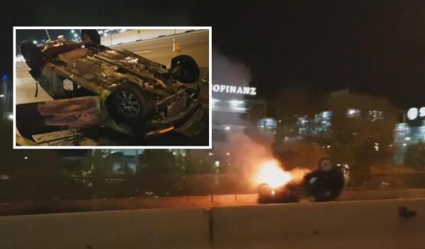 Mașina care a fost distrusă de incendiu pe DN1