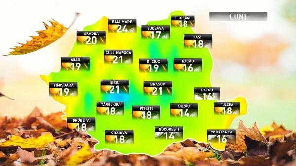 Prognoza meteo pentru luni, 5 noiembrie 2018