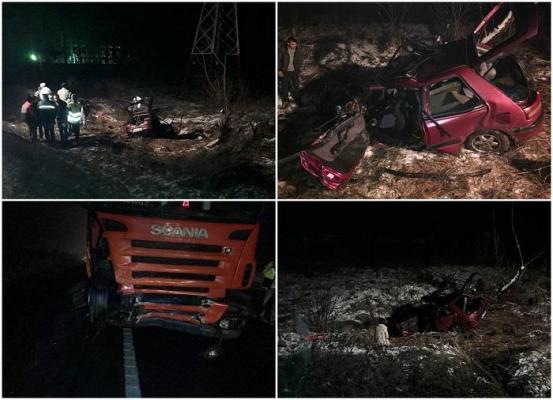 Trei bărbaţi au murit, altul e în stare gravă, după un accident devastator cu un TIR, în judeţul Mureş