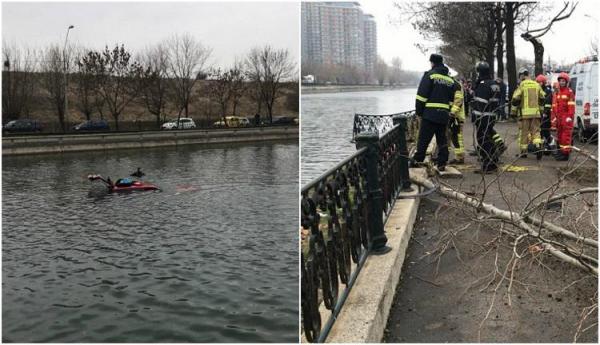 Accident spectaculos în Bucureşti. Un şofer a plonjat cu maşina în Dâmboviţa la scurt timp după ce a făcut un alt accident (Video)