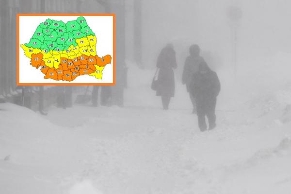 Vremea se înrăutățește rapid, ANM emite Cod Portocaliu de ninsori în această noapte. Viscol puternic, fenomene meteo extreme
