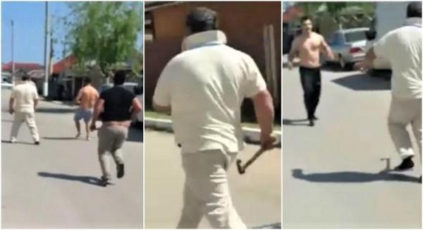 Imagini şocante în Constanţa! Poliţist de la trupele speciale, fugărit şi lovit cu toporul şi bâtele pe o stradă din Mangalia