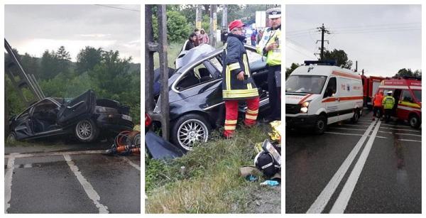 Imagini dramatice pe Valea Oltului! Un șofer de 20 de ani s-a izbit cu BMW-ul de un stâlp și și-a ucis un prieten. Victima avea 25 de ani. Două persoane au ajuns la spital