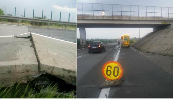 Imagini incredibile pe A2. Circulaţie oprită, după ce s-au ridicat singure plăcile de beton din carosabil