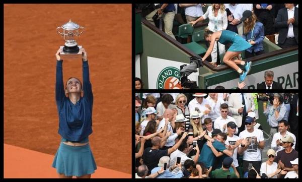 Cea mai tare poză a finalei câştigate de Simona Halep la Roland Garros. Cum s-a căţărat campioana în tribune, la Paris