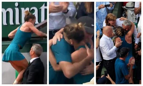 Video emoționant la Roland Garros. Simona Halep s-a cățărat în tribunele de la French Open, pentru a-și îmbrățișa familia și echipa