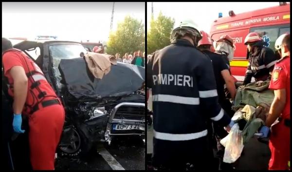 Un TIR s-a izbit violent cu o maşină în Argeş, la Valea Ursului. Sunt mai multe victime, traficul este blocat