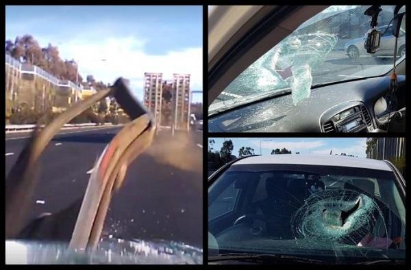 Suspensia unui TIR s-a rupt în mers pe autostradă şi a trecut prin parbrizul unei maşini în care călătoreau o mamă şi bebeluşul ei