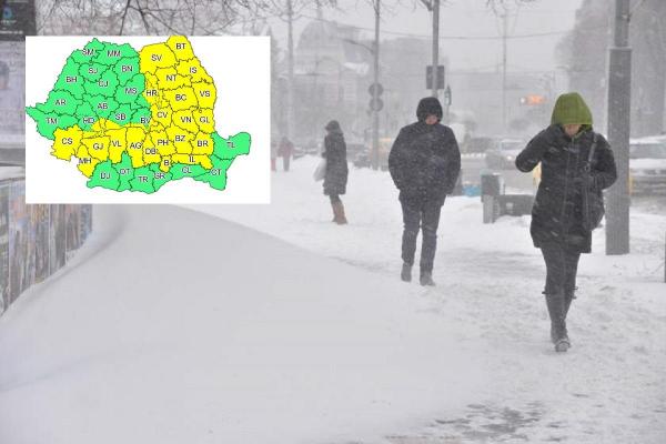 Ninsori, ploi şi strat nou de zăpadă în peste jumătate de ţară. ANM a emis cod galben de vreme severă, până vineri