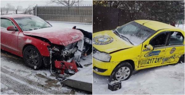 Audi izbit de un taxi la Popricani, în Iaşi