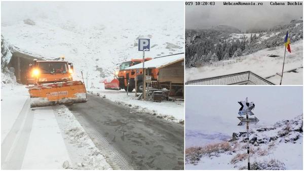 Zăpadă la munte. A nins în Braşov, Sibiu şi Harghita, pe Transfăgăraşan drumarii intervin pentru deszăpezire (Video)