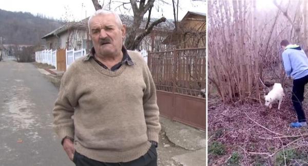 Bunicul adolescentului în fața casei sale din Dâmbovița
