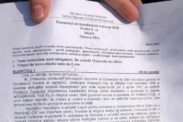 Subiecte istorie Simulare Bacalaureat 2019