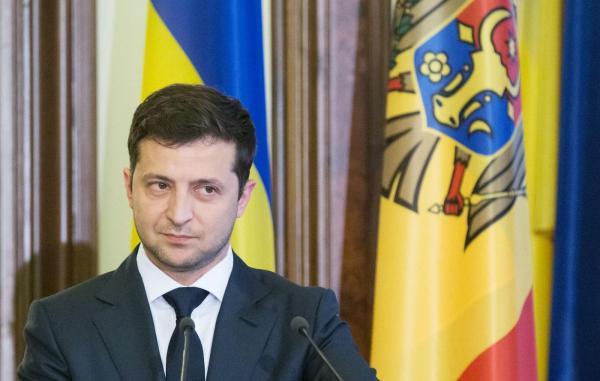 Președintele Ucrainei, Volodimir Zelensky într-o conferință de presă