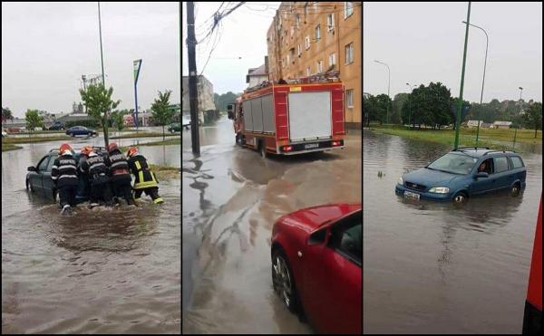 Prăpăd după ploaie, în Braşov. Maşini sub apă şi străzi inundate, după codul portocaliu de ploi, grindină şi vijelii (Video)