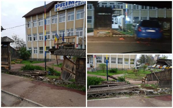 Amețit de alcool, un șofer de 27 de ani a făcut praf gardul Primăriei din Târgu Lăpuș