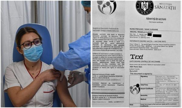 Cum arată prima adeverinţă de vaccinare pentru Covid-19 din România