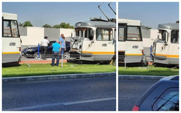 Două tramvaie s-au ciocnit în București