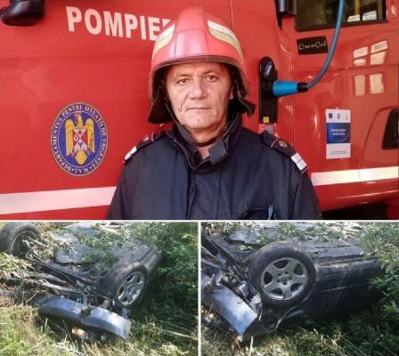 Copil scos în viață dintr-o mașină răsturnată „Nu te speria, micuțule, sunt pompier”