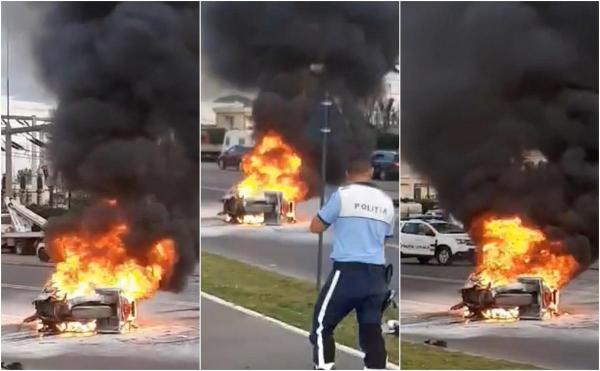 Motocicleta de Poliție s-a făcut scrum