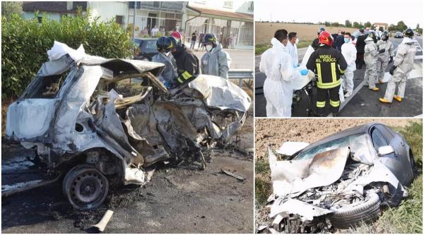 Un român a murit nevinovat în Italia, a spulberat cu BMW-ul un Fiat Punto. Mașinile au luat foc după impact
