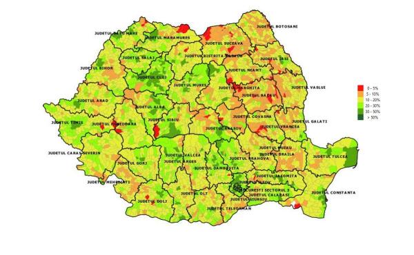 Harta acoperirii vaccinale în funcţie de judeţ
