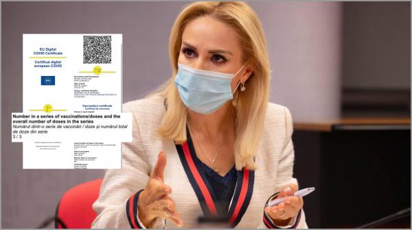 Gabriela Firea şi-a prezentat pe Facebook certificatul covid din care reiese că şi-a făcut a treia doză de vaccin, doza booster