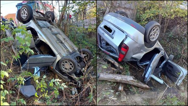 O femeie s-a răsturnat cu maşina într-o râpă, după ce a pierdut controlul volanului, în Bumbeşti Pitic