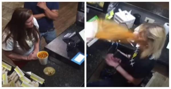 Extrem de furioasă, femeia i-a aruncat patroanei cu supa în faţă