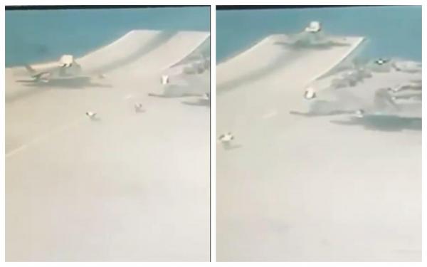 Momentul în care un avion F-35 al aviației britanice ratează decolarea de pe un portavion și se prăbușește în mare