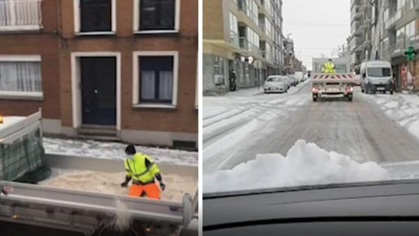 Viralul săptămânii: Un muncitor din Belgia a cucerit internetul, după ce a arătat o altă metodă de a împrăştia sare