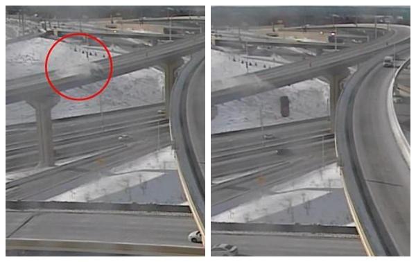 Un șofer a supraviețuit în mod miraculos, după ce a căzut de la 21 de metri pe o autostradă din Statele Unite. Momentul a fost suprins de o cameră de supraveghere