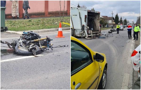 Motociclist mort pe loc la Cernica, ucis de maşina de gunoi. Şoferul a trecut şi peste victimă