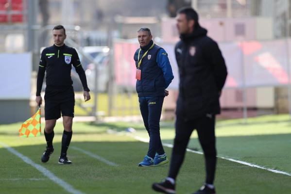 Daniel Oprescu in meciul amical de fotbal dintre Romania U19 si Serbia U19, desfasurat fara spectatori pe Stadionul Francisc Neuman din Arad, miercuri 10 martie 2021